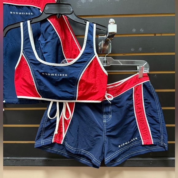 Vintage Elan wear Budweiser Red and Navy swim Activewear Set - Picture 2 of 5